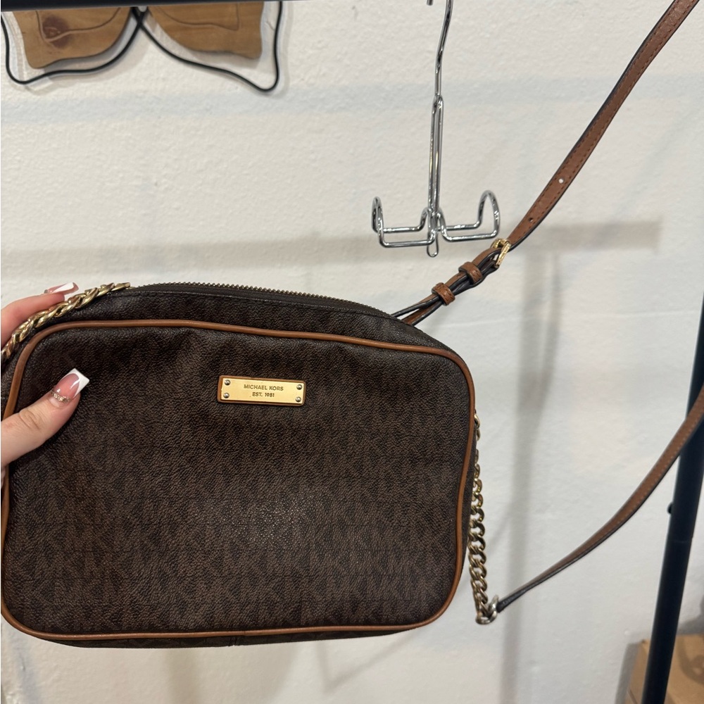 Michael Kors Dark Brown Crossbody with Gold Chain